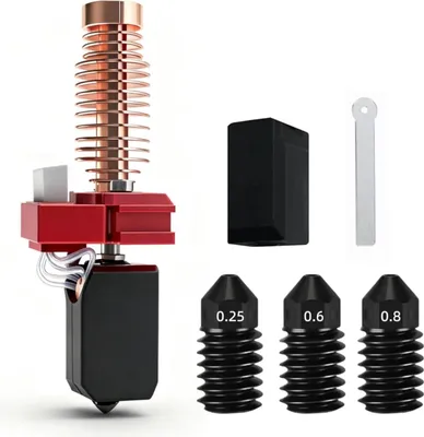 Zdjęcie produktu dla Zestaw hotendów pasujący do drukarki 3D Flashforge Adventurer AD5M/Pro - wstępnie zamontowana dysza 0,4 mm z szybko odłączaną, hartowaną dyszą 0,25 0,6 0,8 mm