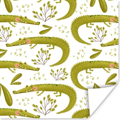 Produktbild von MuchoWow® Poster Dschungel - Krokodil - Grün 50x50 cm - Wohnzimmerdekoration