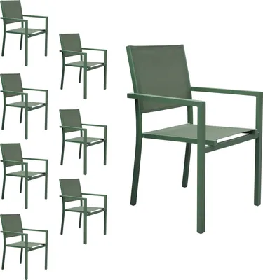 Produktbild von 8er Set Stühle aus Aluminium salbeigrün - Textilene salbeigrün