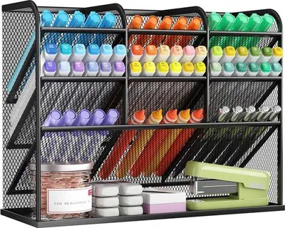 Immagine prodotto di Organizer da scrivania, portapenne a 9 scomparti, portapenne in metallo, portapenne per la scuola, l'ufficio domestico, nero