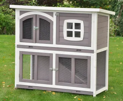 Produktbild von Kleintierstall Murmel taupe/weiß – 2 Kotwannen & Fenster – 110 × 52 × 108 cm