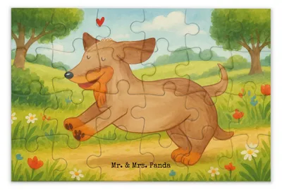 Produktbild von Mr. & Mrs. Panda Puzzle Hund Dackel Design 24 Teile - Weiß - Geschenk, Sprüche, 1500, Hunde, 500, Herz, Puzzlespiel, 300, 2000