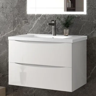 Produktbild von Waschbeckenunterschrank Badmöbel Unterschrank mit Waschbecken Waschtisch Badezimmerschrank hochglanz UV, Sanfter Schluss, 80x44.5x52cm