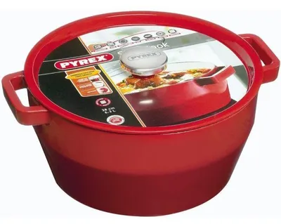 Image de Cocotte Ronde PYREX Slow Cook, 28 cm, 6.3 Litres, Fonte d'Acier, Rouge