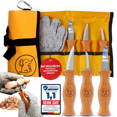 Image de Eli®Set de couteaux à découper pour enfants à partir de 6 ans, set de 5 couteaux à découper pour enfants de haute qualité, gants anti-coupure inclus, couteau à découper pour enfants, couteau