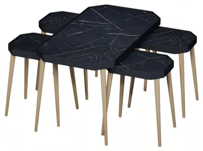 Produktbild von Schwarzer Holz Couchtisch mit Beistelltischen modern eleganter Stil