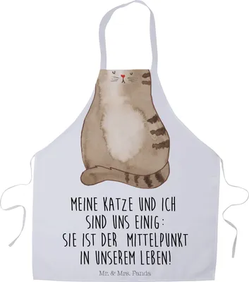 Produktbild von Mr. & Mrs. Panda Grill Schürze Katze Sitzen - Weiß - Geschenk, Liebe, Cats, Katzen, Kochkleidung, Familie, Grillschürze, Küchenzubehör, Küchenschürze, Kochschürze, Herz