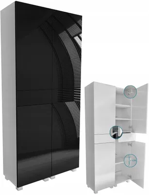 Zdjęcie produktu dla słupek łazienkowy 80cm (2x40) wiszący stojący biały mat + czarny połysk