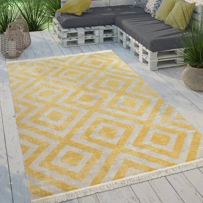Produktbild von Moderner Outdoor Teppich Rauten-Muster Vintage-Look Flachgewebe Wetterfest Grösse 60x100 cm