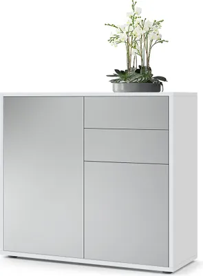 Produktbild von Vladon Sideboard Ben,  Germany, Kommode mit 2 Türen und 2 Schubladen, Weiß matt/Hellgrau Seidenmatt (79 x 74 x 36 cm)