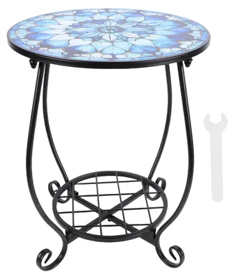 Image de Table d'appoint ronde en métal, style C, idéale pour l'intérieur et l'extérieur. Table décorative en fer pour patio, jardin, balcon, ou comme table basse. Convient pour une utilisation en intérieur et en extérieur
