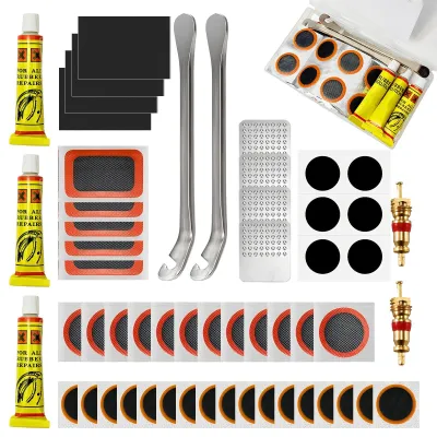 Immagine prodotto di Kit di riparazione per biciclette, 58 pezzi, per la riparazione di pneumatici, adatto a biciclette