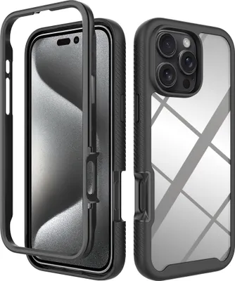 Produktbild von iPhone 16 Pro Max Hülle, Hybrid Transparente Rückseite TPU Bumper Stoßfest Schutzhülle für iPhone 16 Pro Max Schwarz