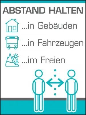 Produktbild von Dreifke® Aufkleber I Aushang ABSTAND HALTEN...in Gebäuden, in Fahrzeugen, im ...