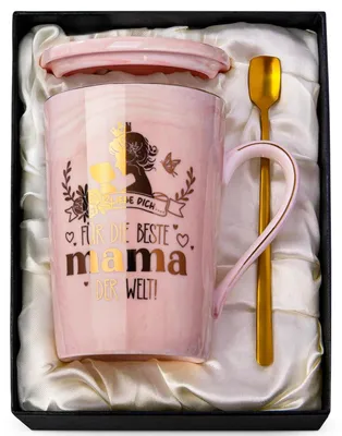 Immagine prodotto di Tazza da caffè in marmo rosa da 14 once con decorazioni dorate, ideale per la mamma