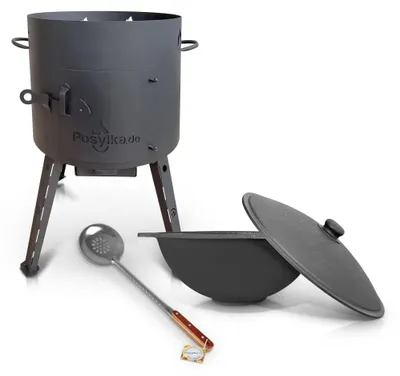 Productafbeelding van Gietijzeren braadpan - Kazan - 10 liter - Platte bodem - Diameter 40 cm - Set van 2