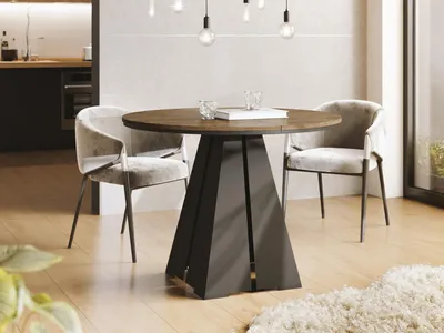 Produktbild von Runder Ausziehbarer Esstisch mit Schwarzem Metallgestell - Moderner Industrieller Tisch für Esszimmer oder Küche - 100 cm bis 180 cm - EU - Lefkas Eiche