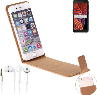 Produktbild von K-S-Trade Schutzhülle mit Kopfhörer kompatibel mit Samsung Galaxy XCover 5 Handyhülle Cover Kork Tasche Flipstyle Case