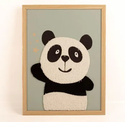 Produktbild von Wandbild Panda mit Stoff-Applikation im Holzrahmen mint 40x30cm