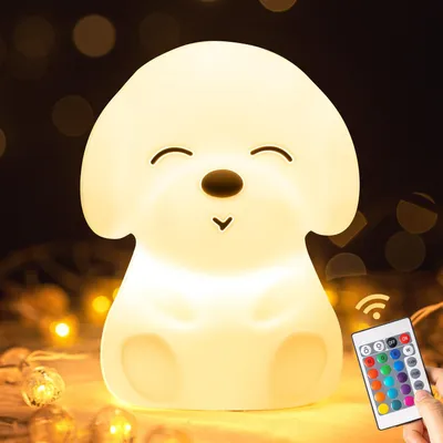 Produktbild von One Fire Nachtlicht Kinder, Kawaii 16 Farben Nachtlicht Baby, Fernbedienung Stilllicht Dimmbar Nachttischlampe Kinder,1200mAh Akku Lampe&Timing Tragbaren Babyzimmer,Silikon Hund Spielzeug Geschenk – H