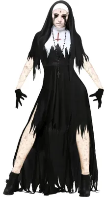 Productafbeelding van Gothic-nonnenkostuum voor dames - Halloweenkostuum - Zwart - Maat M - Polyester - Met hoofdbedekking