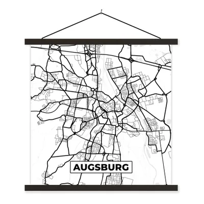 Produktbild von MuchoWow® Textilposter Karte - Augsburg - Stadtplan - Karte 120x120 cm mit schwarzem Rahmen - Aufhängungsset