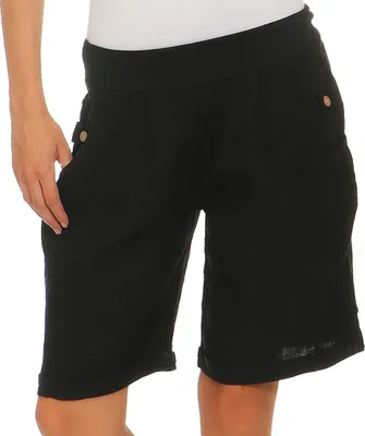 Produktbild von Bermuda Shorts Damen Leinenshorts kurze Hose Freizeithose 100% Leinen Shorts Uni Sommer Strand Art. 276  Schwarz M