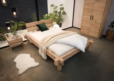 Produktbild von MASSIVMOEBEL24 Balkenbett Wildeiche 140x200 bianco geölt JANGALI #110