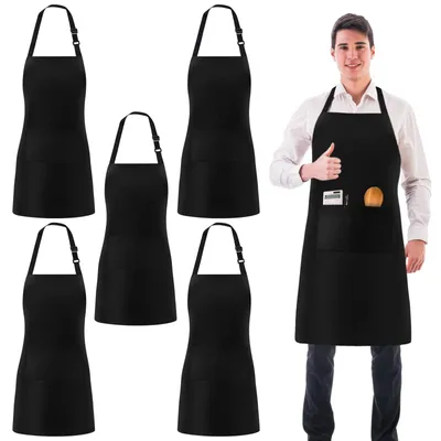 5er-Set Kochschürzen, schwarz, wasser- und ölbeständig, Unisex