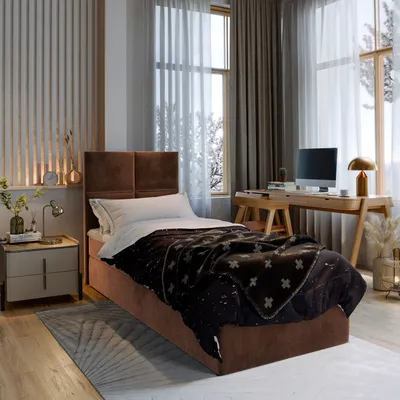 Produktbild von Masseno Boxspringbett LENA 80 80x200 cm Komplett-Set mit Bonell Matratze und Topper, Polsterbett mit Bettkästen -Braun, KRONOS 06