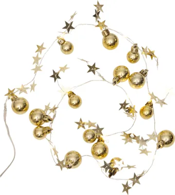 Produktbild von Star Trading 728-06 LED-Deko-Lichterkette "X-mas"10 warmwhite LED, ca. 0,9 m, goldene Kugeln und Sterne, Timer, Batterie, Sichtkarton