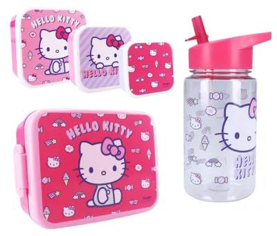 Produktbild von Hello Kitty Lunch Set; Flasche, Lunchbox und 3-in-1 Snackbox