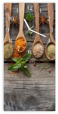Produktbild von Wanduhr aus Glas mit Motiv Küchengewürze- 30 x 60 cm - inkl. Aufhängesystem