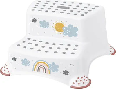 Produktbild von keeeper Tritthocker, weiß, zweistufig, belastbar bis 120 kg, rutschfest, Igor Rainbow, für Kinder, zum Erreichen von Waschbecken & Toilette, aus hochwertigem Kunststoff (PP/TPE), 40 x 37 x 21 cm, frei von Weichmachern