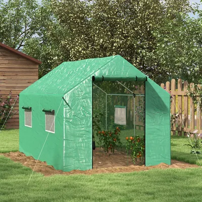 Produktbild von Sweiko Tunnelgewächshaus, aufrollbare Tür und Fenster, verzinkter Stahlrahmen, 2x3x2m, Grün