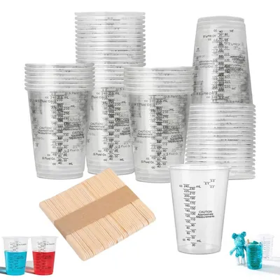 Produktbild von 100 Stück Epoxidharz Mischbecher 240 ml mit Skala & 100 Rührstäbchen