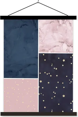 Produktbild von MuchoWow® Textilposter Marmor - Rosa - Collage 60x80 cm mit schwarzem Rahmen - Plakathalter