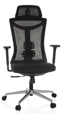 Produktbild von hjh OFFICE Profi Bürostuhl KAMIAK Ergonomischer Schreibtischstuhl mit Armlehnen Stoff / Netzstoff Schwarz Drehstuhl für Büro, Zuhause