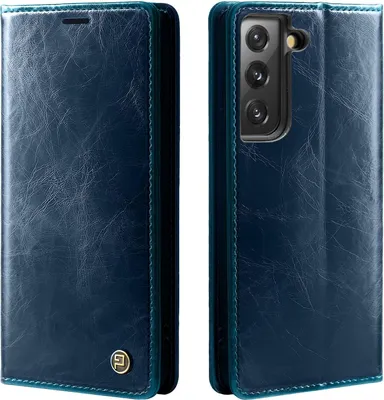 Produktbild von Handyhülle für Samsung Galaxy S21 5G Kunstleder Flip Vintage Cover Hülle RFID Schutz Case Kartenfach Farbe: Blau