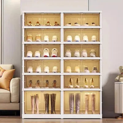 Produktbild von Schuhboxen Stapelbar 12er Pack,Kunststoffboxen,Schuhaufbewahrung Transparent,Schuh-Organizer mit Tür für 24 Paare
