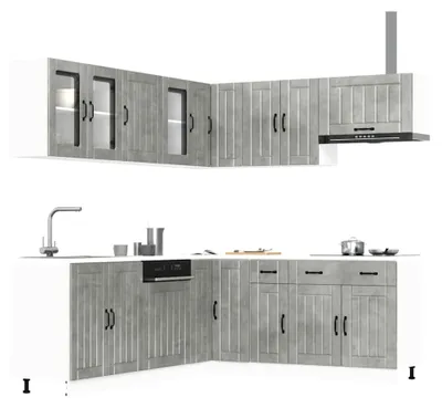 Produktbild von Schränke & Aufbewahrungs-Küchenschränke, 11-teiliges Küchenschrank-Set, Lucca, Betongrau, Holzwerkstoff