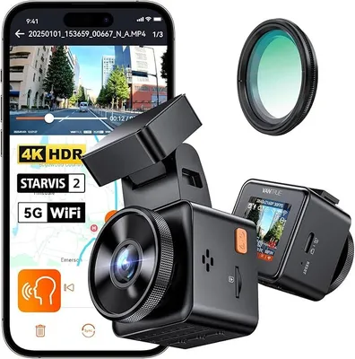 Produktbild von 1 Pro 4K HDR STARVIS 2 Dashcam Auto vorne, 5Ghz WLAN Mini Dash Cam mit CPL, GPS Sprachbefehle, 15Sek. Puffer Parküberwachung, Prima Nachtsicht, 1.54"