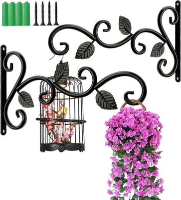 Productafbeelding van Plantenhangers ijzer - Mandbeugels haken - Decoratie ophangen - Roestbestendige coating - 2 stuks 30 cm - Zwart