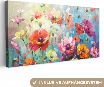 Obrázok produktu pre MuchoWow® - Plátno - Kvety - Farebné - Akvarel - Príroda - Leto, nástenná maľba, nástenné dekorácie obrazy obývacia izba, 40x20cm