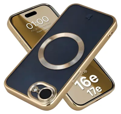 Produktbild von Handyhülle mit Kameraschutz und Magnetring für iPhone 17e / 16e, Bizon Case GuardO, Transparent-Golden