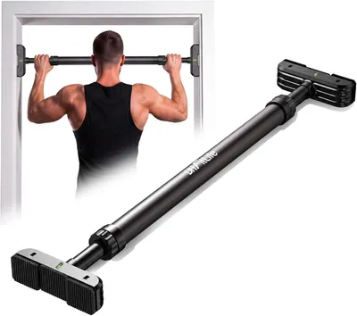 Produktbild von DH FitLife Klimmzugstange Türrahmen ohne Bohren, 72–92 cm, bis 200 kg, mit Wasserwaage, Doppelsicherung und Anti-Rutsch-Pads, Schwarz