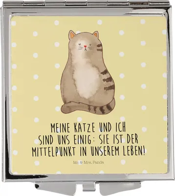 Produktbild von Mr. & Mrs. Panda Handspiegel Katze Sitzen - Gelb Pastell - Geschenk, Frauen Spiegel, Katzen, Klappspiegel, Kleiner, Kosmetikspiegel, Cats, Herz, Schminkspiegel, Liebe