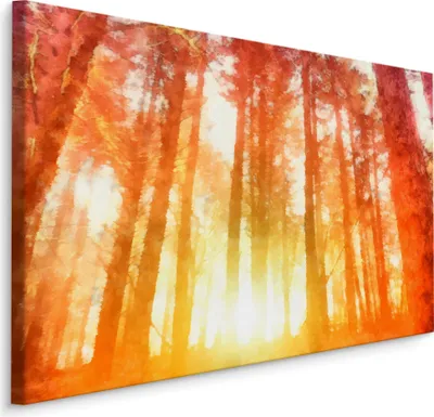 Produktbild von Fabelhafte Canvas LEINWAND BILDER 100x70 cm XXL Kunstdruck Wald Bäume Sonne Aquarell