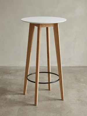 Produktbild von Skandinavischer Bartisch, Eichenholz, runde Tischplatte, 50 kg Belastbarkeit. 60x60x110 cm | Kadima Design