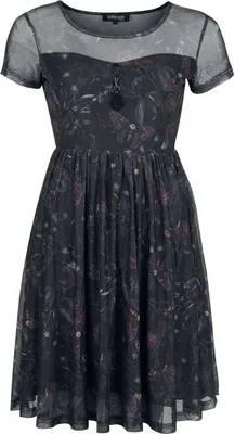 Produktbild von Gothicana by EMP Damen schwarzes kurzes Kleid mit Allover Print  und Pentagrammanhänger S